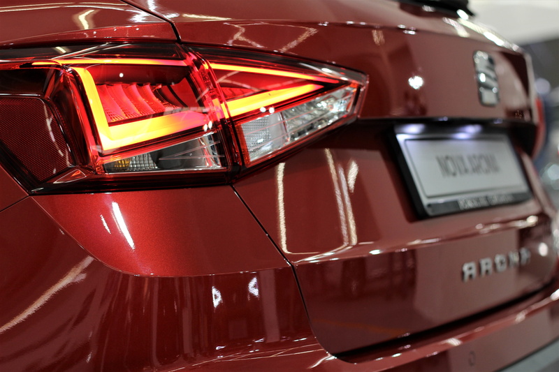 transparent, indoors, glass - material, focus on foreground, red, auto show zagreb 2018, seat arona, arts culture and entertainment, 5K, text, technology