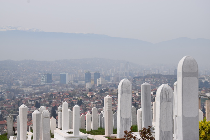 no people, fog, mountain, sarajevo, outdoors, landscape, building exterior, nature, cemetery, cityscape, high angle view, built structure, 5K, bosnia