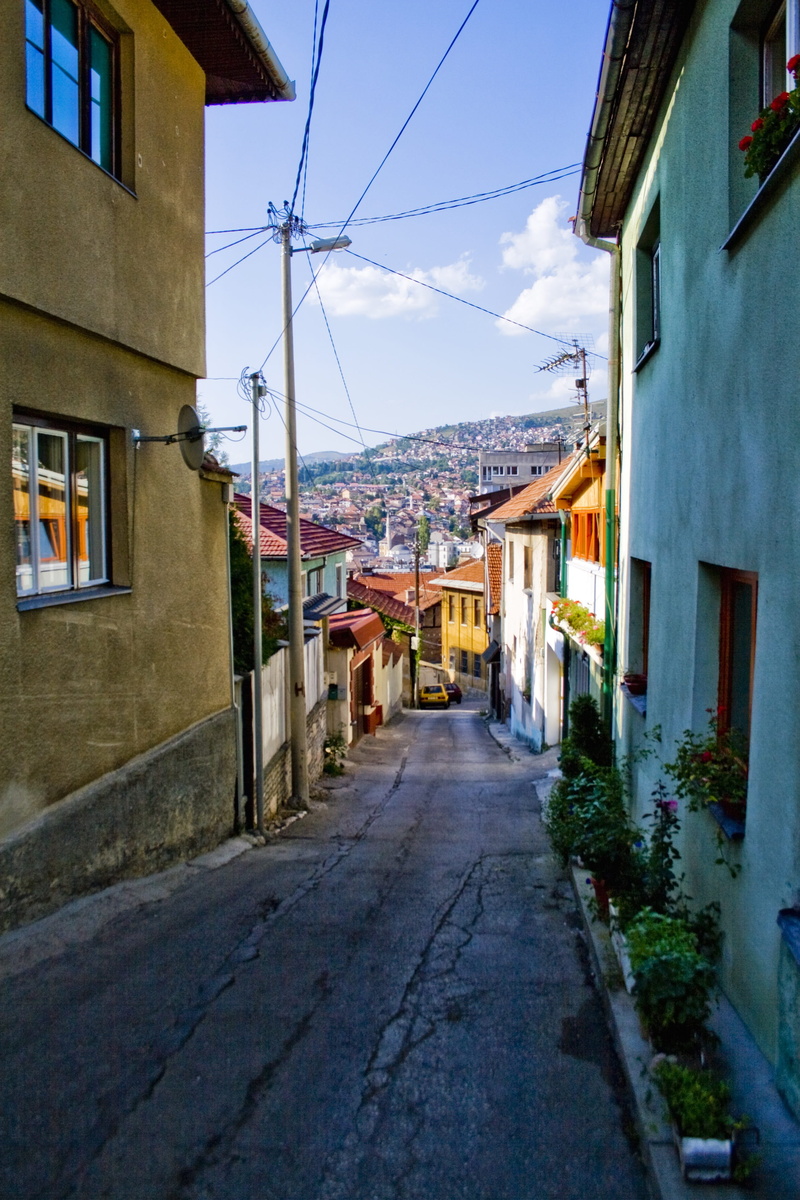 town, direction, power supply, 4K, sarajevo, street, architecture, alley, nature, cable, bosnia, transportation, travel, building, sky, building exterior