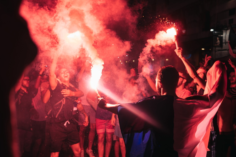 red, old port of marseille, excitement, men, arts culture and entertainment, fire, celebration, crowd, party, firework, person, large group of people, motion