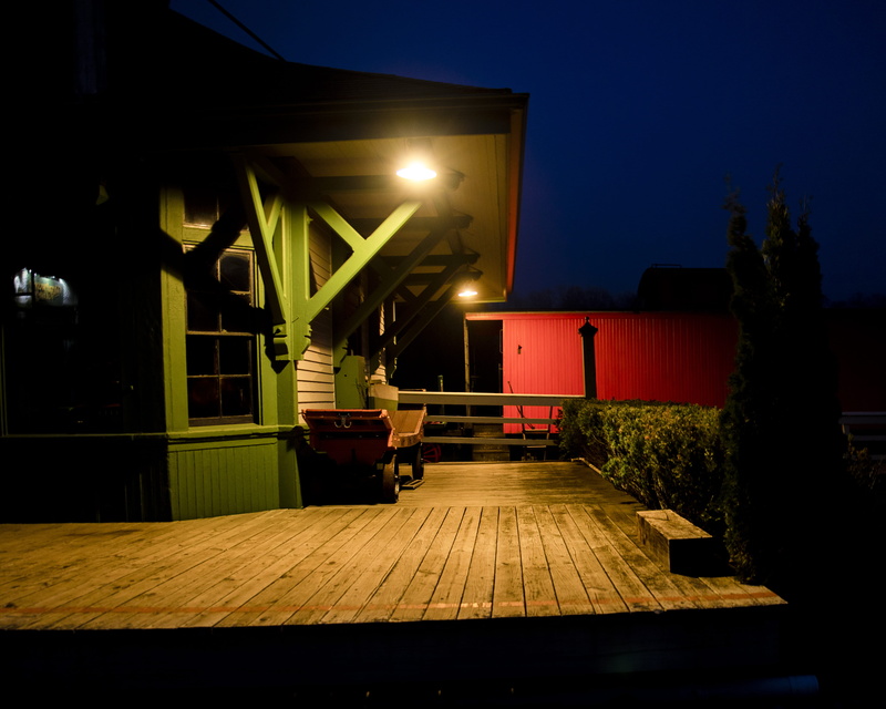 empty, seat, street, train station, night, plant, 4K, built structure, architecture, railroad, caboose, 586 wiscasset rd, no people, building, bench, footpath