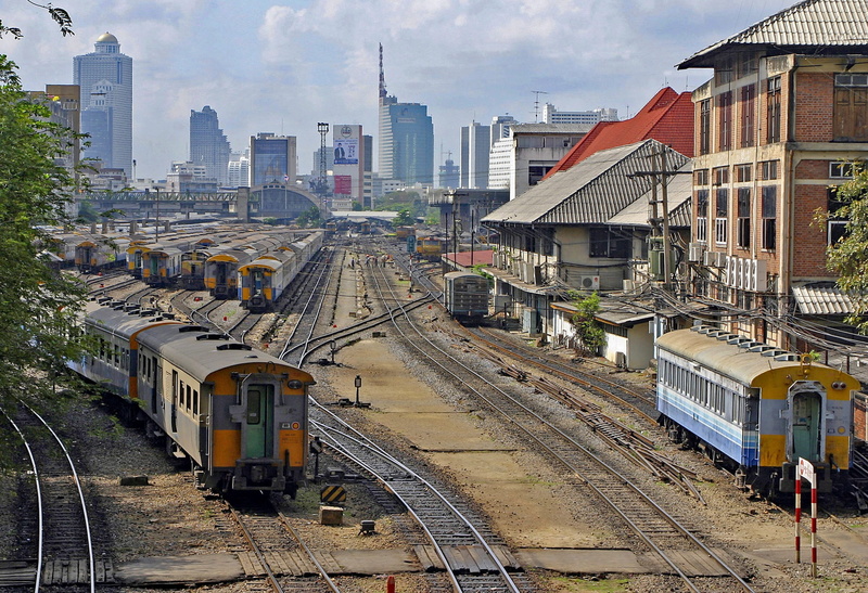 built structure, track, railroad station, passenger train, cityscape, subway train, no people, shunting yard, bangkok, city, building exterior, 1080P