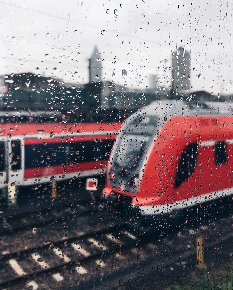 2K, train, nature, frankfurt am main, motor vehicle, glass - material, red, trainstation, mode of transportation, vehicle interior, skyline, day, no people