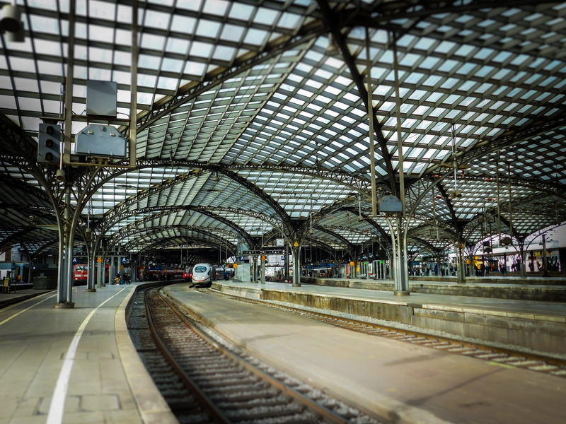 ceiling, cologne main station, steel structure, rail transportation, mode of transportation, steel, roof construction, catenary, ice, no people, station