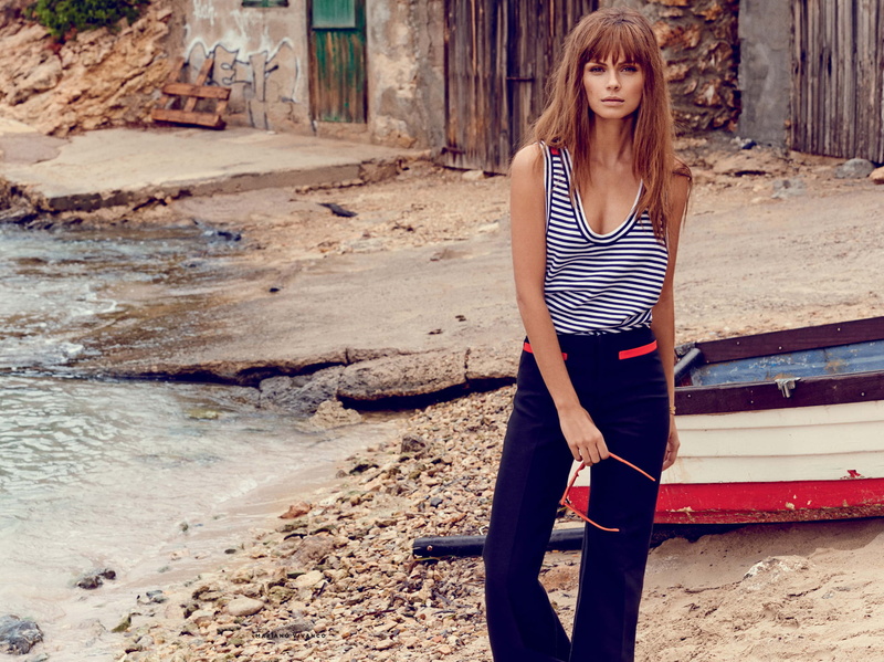 women, standing, 1080P, Xenia Deli, water, model, women outdoors, striped tops