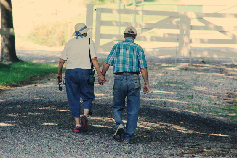 driveway, casual clothing, built structure, holding hands, people, sunglasses, wear, old, men, woman, bonding, outdoors, walking, architecture, real people