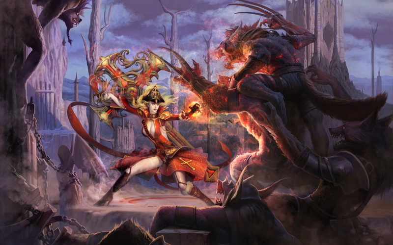 online, rpg, action, girl, Dark, Fighting, fantasy, artwork, world, 2880x1800 px, age, Perfect, poster, 2K, mmo, Shenmo, detail, monster, vampire, Girls