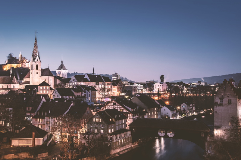 castle, high angle view, religion, river, aerial, cityscape, building exterior, building, gothic, baden, switzerland, tourism, 5K, sky, old town, historic