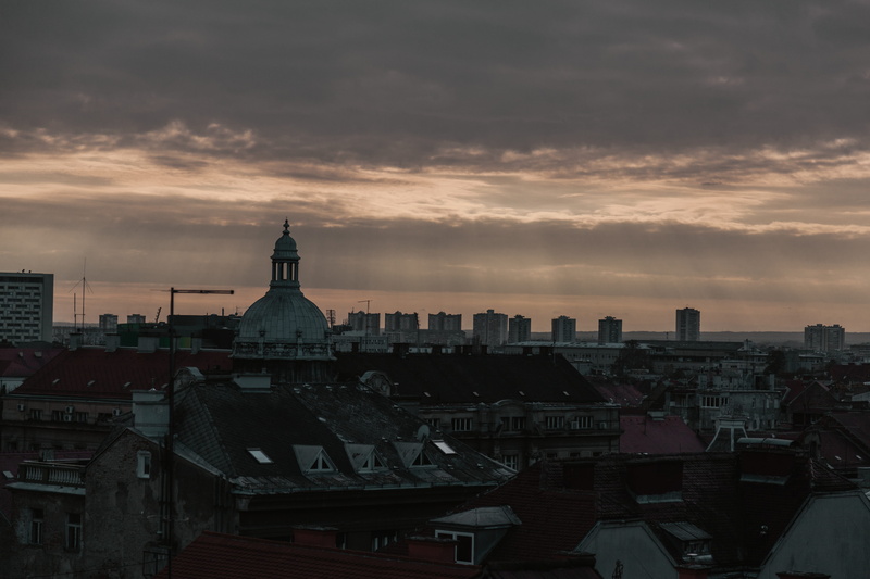 building, cloud - sky, travel destinations, built structure, no people, sunset, zagreb, place of worship, street, street photography, urban photography