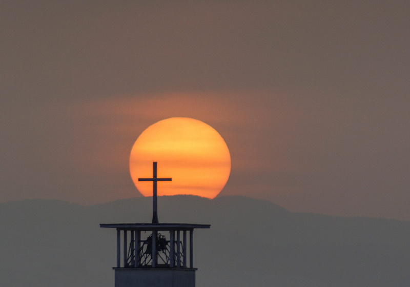 silhouette, mountain, catholic church, safety, orange color, sundown, zagreb, no people, church, beauty in nature, built structure, tranquil scene, cloud - sky