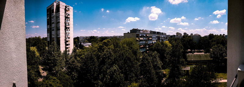 8K, white, sky, building, office, blue, view, office building exterior, city, windows, apartment, plant, building exterior, trees, retrowave, residential district