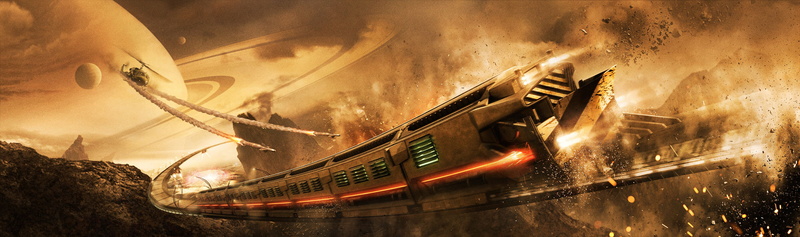 train, helicopter, attack, speed, Sucker Punch, Forbidden, missiles, planet, fantasy, volley, sparks, railroad, mountains, 4K