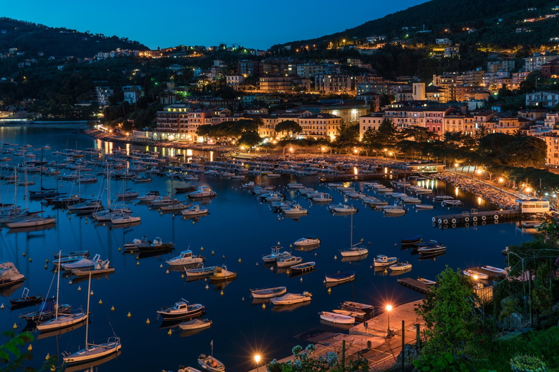 motorboat, cities, houses, lights, lerici, 2K, coast, powerboat, berth, pier, liguria, night, italy, boats, marinas, building, time, speedboat, street