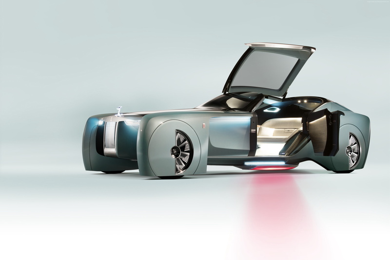 futurism, future cars, 4K, silver, Rolls-Royce Vision Next 100