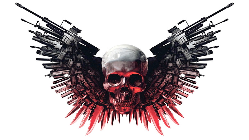 1080P, movie, The Expandables, silver, expandables, logo, black, rifles, illustration, skull