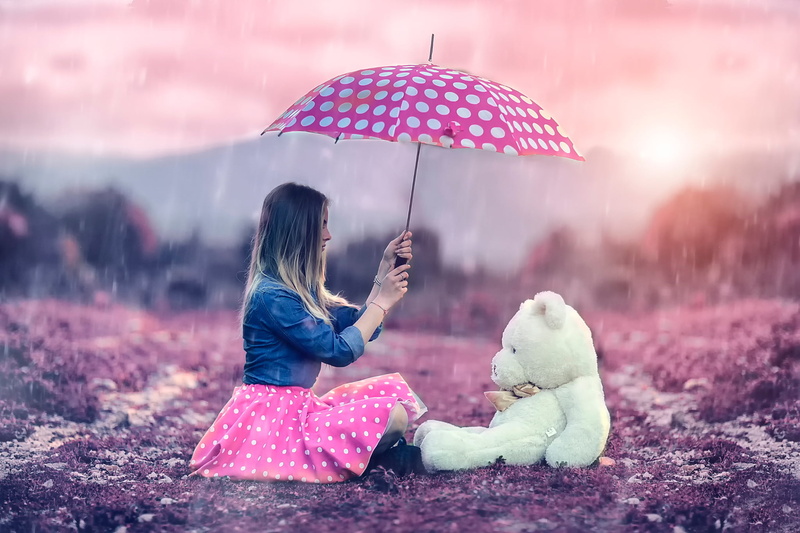 day, teddy, pink color, childhood, front, toy, bear, stuffed toy, rain, beauty In Nature, girls, child, innocence, winter, photography, red, umbrella, one Person