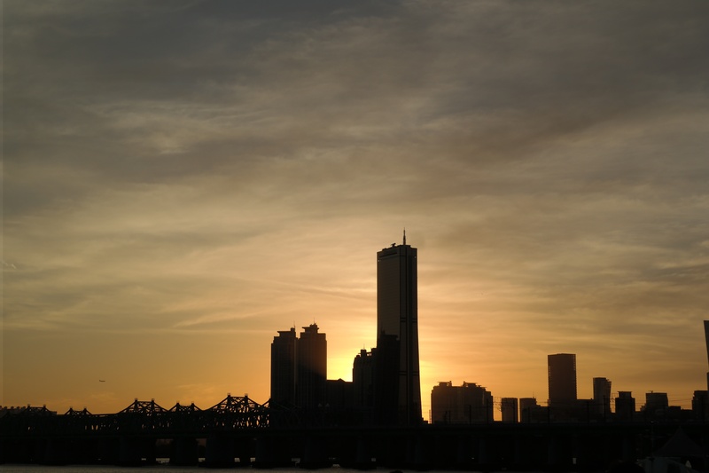 spire, outdoors, cloud - sky, silhouette, sunrise, yeouido, cityscape, sky, og, nature, tower, photo, buildings, 63 building, sunset, modern, no people