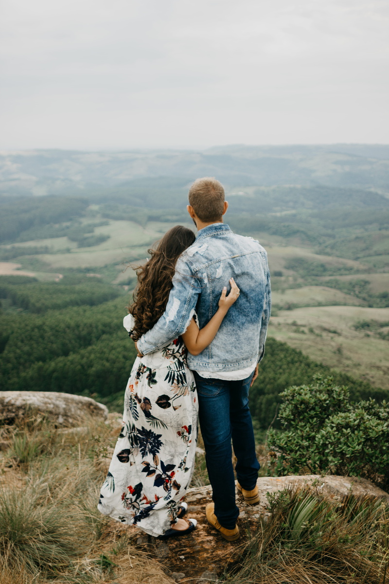 floral, jeans, togetherness, lifestyles, blue, leisure activity, women, retro, black, man, mountains, caucasian, adult, white, outdoors, front, full length