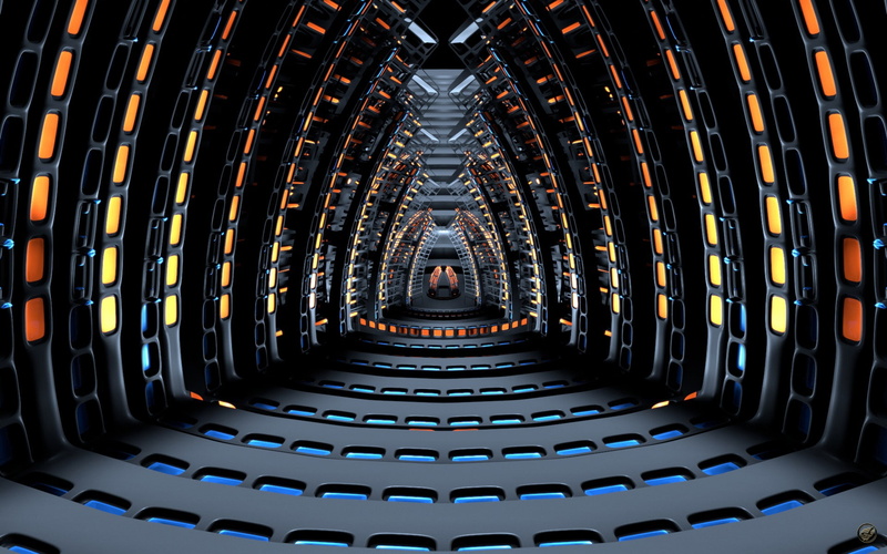 abstract, 3d, black, 1080P, orange, d, hd, tunnel