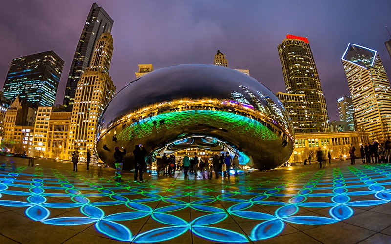 night, illuminated, sky, built Structure, travel, skyscrapers, modern, uSA, celebration, office Building, city Life, blue, urban Skyline, chicago, 2K
