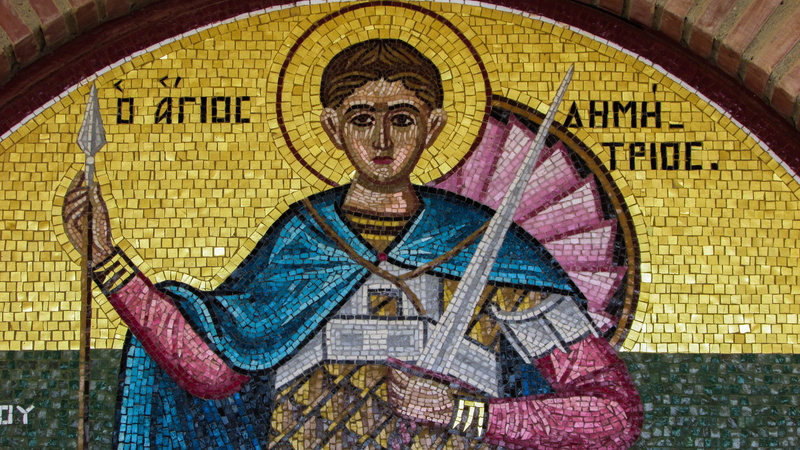 paralimni, ornate, art and craft, human representation, mural, day, arch, christianity, people, no people, Ayios Dimitrios, history, saint, multi colored