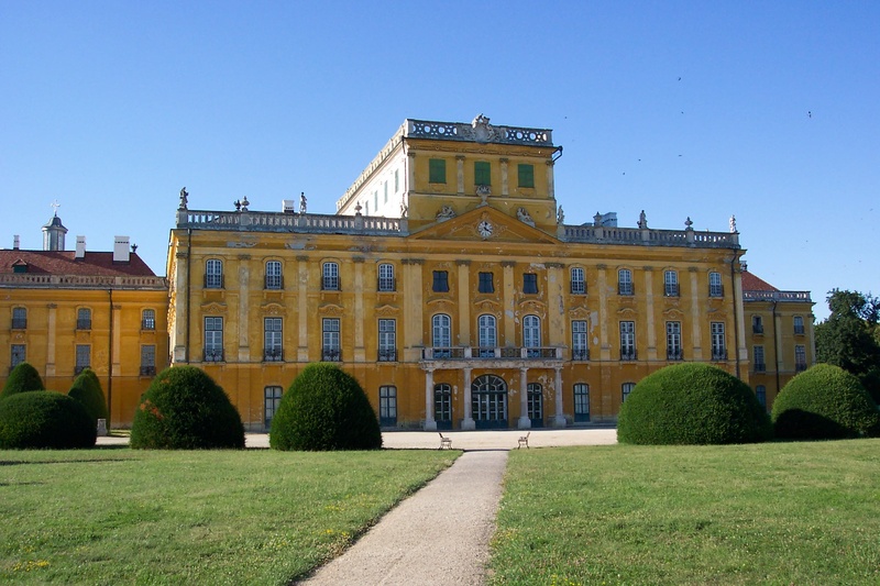 facade, rococo, building, győr moson sopron county, history, no people, summer, window, tree, clear sky, lawn, building exterior, esterhazy castle, yard