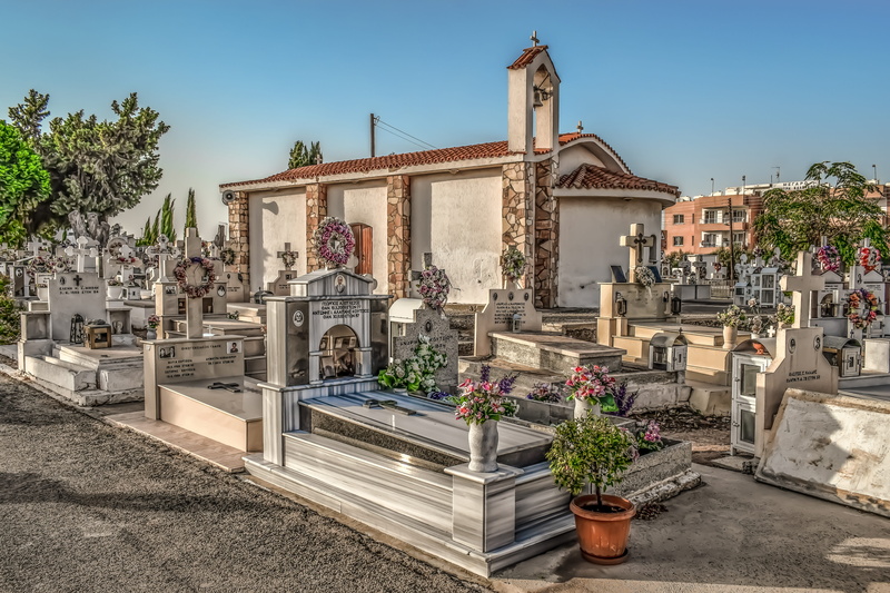 no people, ayios thomas, building, building exterior, 5K, built structure, cyprus, place of worship, religion, cemetery, plant, spirituality, belief, sky