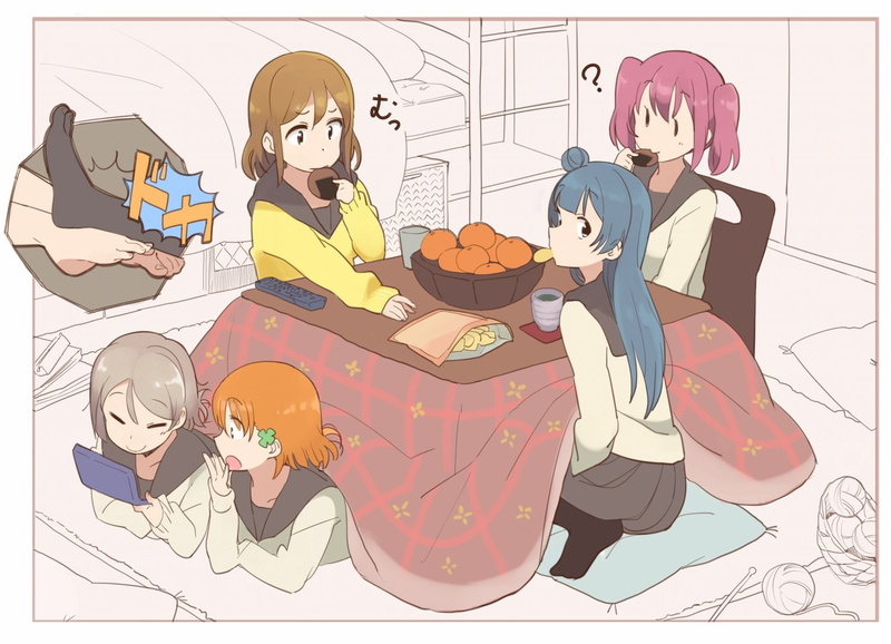 list, kasa, you, drink, orange, fruit, watanabe, food, hair, short, seifuku, brown, pink, game, kotatsu, group, blue, 720P, console, gray
