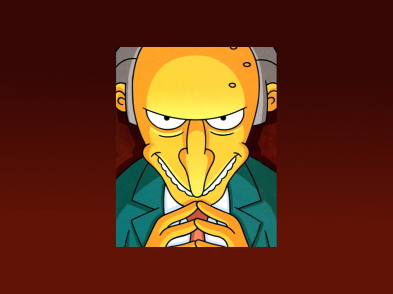 Montgomery Burns, orange color, cartoon, 480P, red, creativity, clown, day, painting, The Simpsons, colored background, indoors, close-up, representation