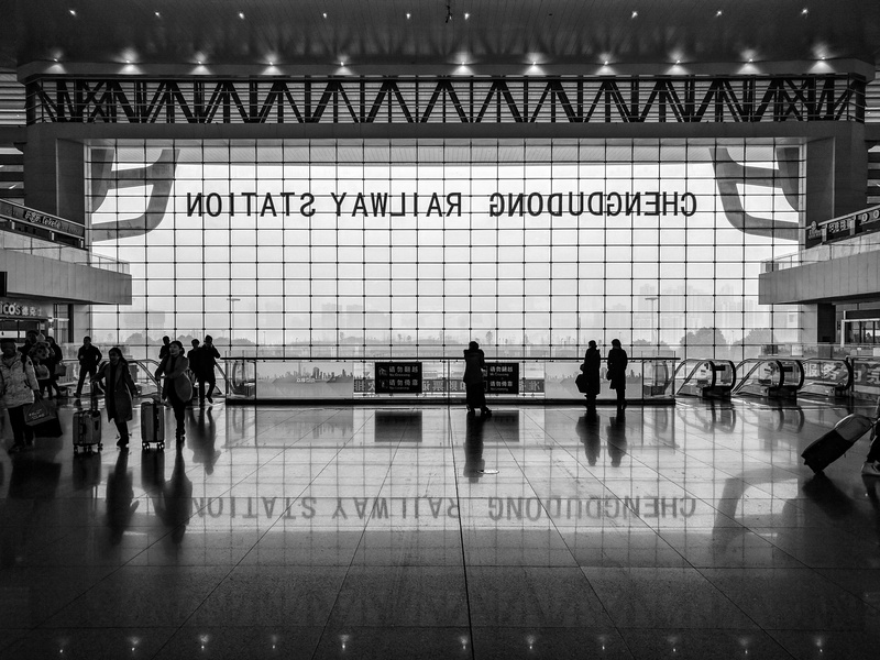 interior, information, white, tiled, large, real people, shot, person, tile, airport check-in counter, window, group of people, tourist, walking, sign