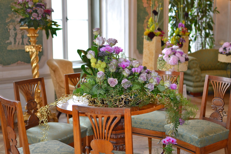 Castle, arrangement, flower head, coffee table, furniture, potted plant, flower pot, beauty in nature, setting, classic style, chair, 4K, at the castle
