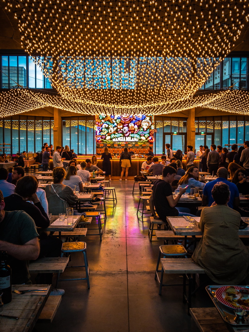 food, chair, clothing, 4K, food and drink, food court, room, men, sitting, human, shop, people, ceiling, group, lifestyles, seat, restaurant, cafe, adult