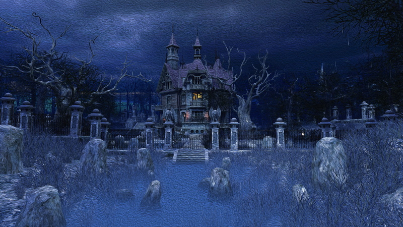 night, 4K, Haunted Mansion, spooky, painting