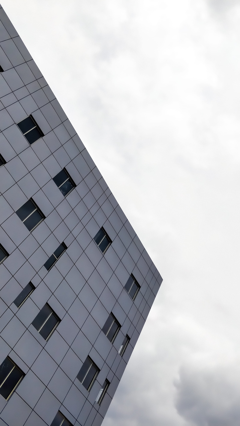 architecture, perspective, no people, building exterior, black, windows, pattern, clouds, office, sky, 4K, nature, tower, glass, look up, india, geometric shape