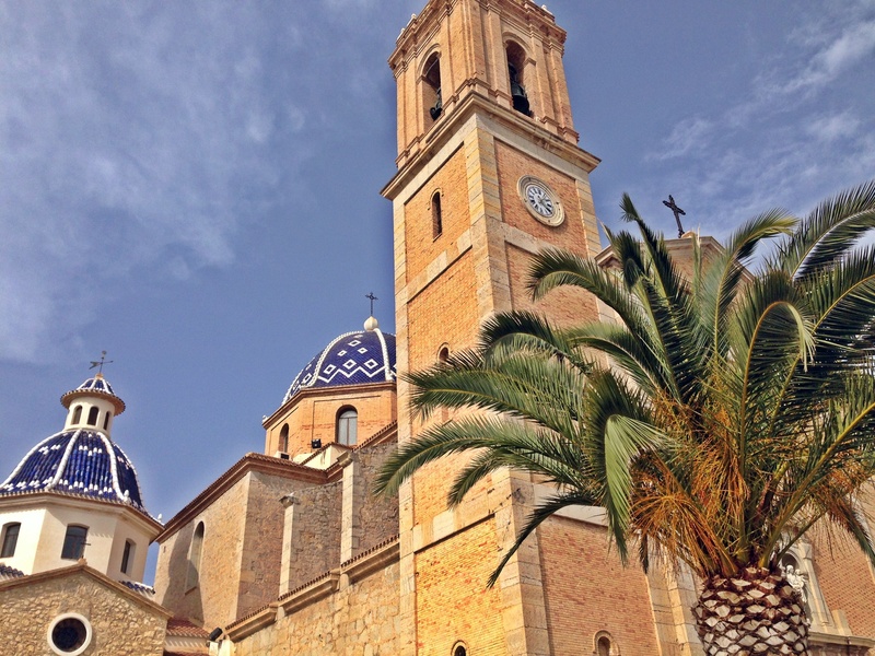 altea, low angle view, time, day, tree, built structure, beach, belief, sky, plant, spirituality, clock tower, spain, no people, church, building, temple