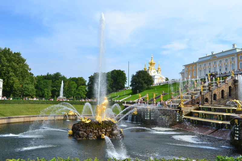 Peterhof, architectural column, long exposure, park, water, incidental people, Russia, travel, nature, built structure, architecture, samson fountain, palace