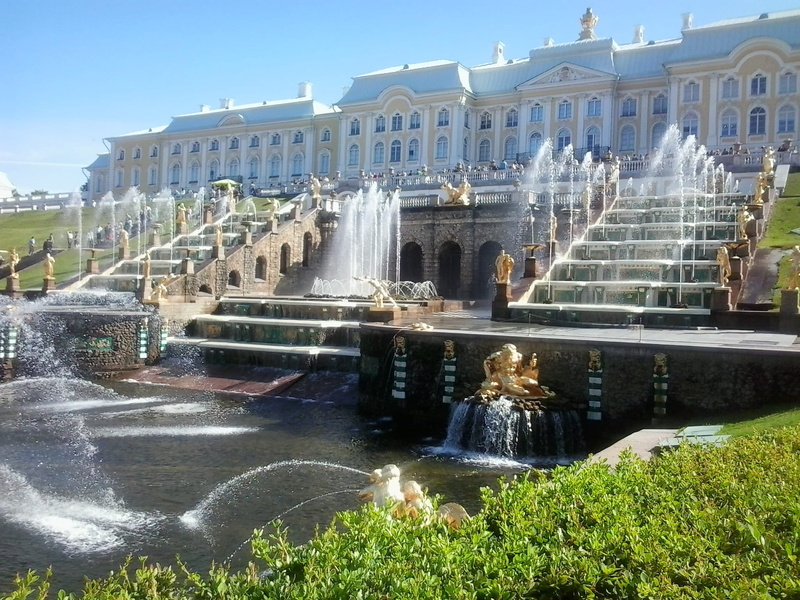 dam, waterfall, built structure, jet, building exterior, building, splashing, sunlight, architecture, petrodvorets peterhof, long exposure, water, spraying