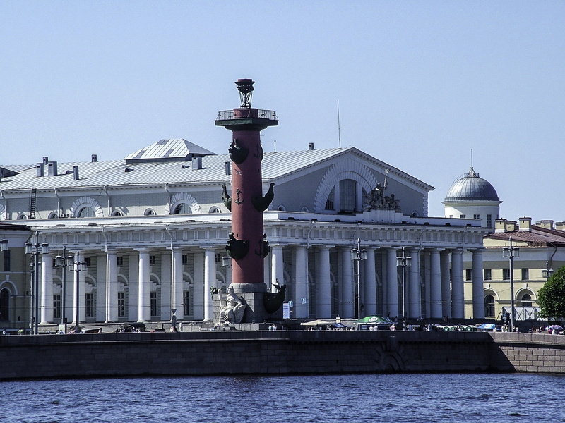no people, sky, famous Place, spirituality, architectural column, stock exchange, old, building, saint, water, travel destinations, nature, Old Saint Petersburg Stock Exchange