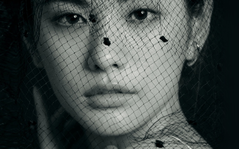 human face, leisure activity, indoors, nana, beautiful woman, girl, body part, front view, fence, veil, kpop, focus on foreground, real people, bw, young adult