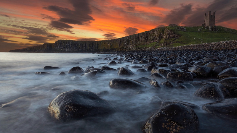 landscape, cliff, mountains, beauty in nature, England, land, idyllic, outdoors, sunset, water, grass, non-urban scene, flowing water, waves, no people