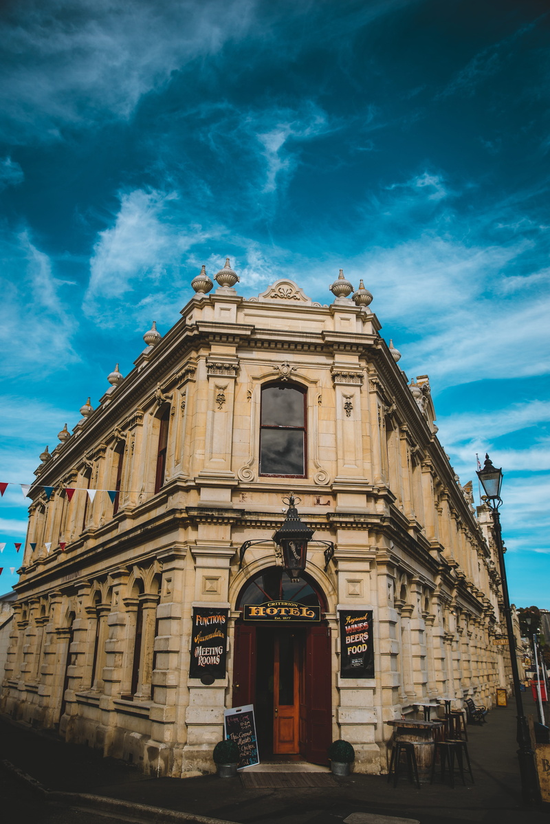 low angle view, dark, cloud - sky, ornate, lavish, history, city, arch, building, oamaru, urban, 5K, bell tower, new zealand, the past, sky, alley, architecture