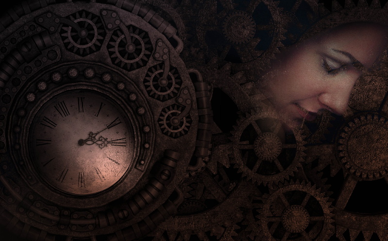 pocket watch, eyes closed, beautiful woman, relative, clock face, machine, forward, 2K, mysterious, physics, looking, portrait, human body part, one person