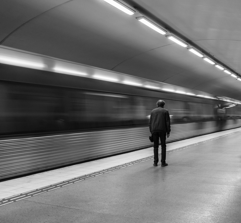last, rail transportation, sweden, tube station, on the move, full length, grandpa, illuminated, railroad station, metro, train station, waiting, man, rear view