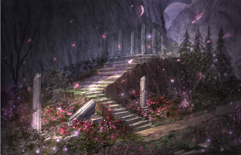 720P, outdoors, nature, concrete, surrounded, fantasy art, no people, transportation, city, pink, night, plant, travel destinations, grey, road, architecture