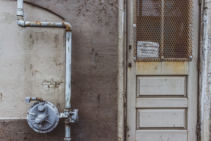 wall, entrance, weathered, safety, metal, gray, rusty, wall - building feature, old, building exterior, outdoors, built structure, pipe - tube, architecture