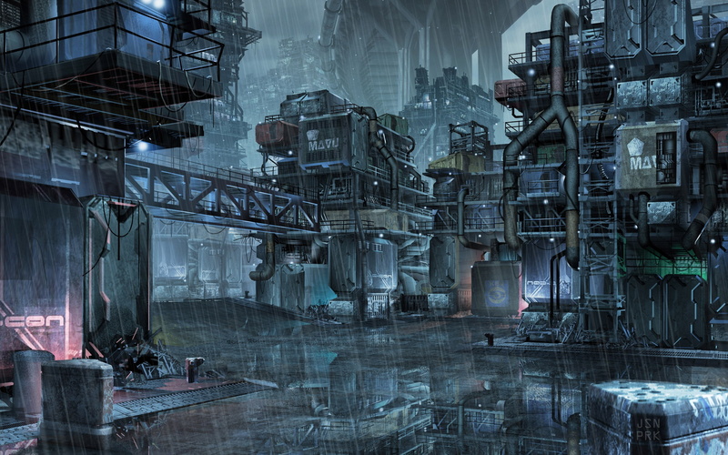 building, steampunk, built structure, architecture, indoors, Jason Park, technology, concept art, space, urban, day, spaceship, digital composite, city