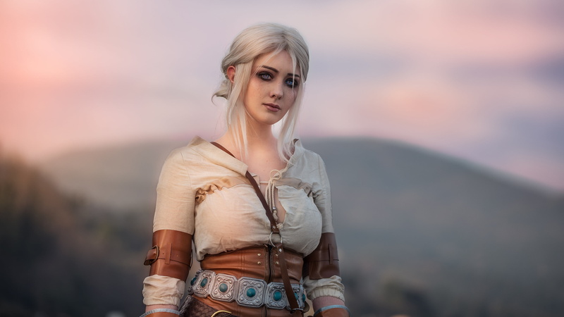 medieval, fantasy girl, video game girls, cosplay, Ciri, women outdoors, looking at viewer, women, Cirilla, outdoors, depth of field, model, video games