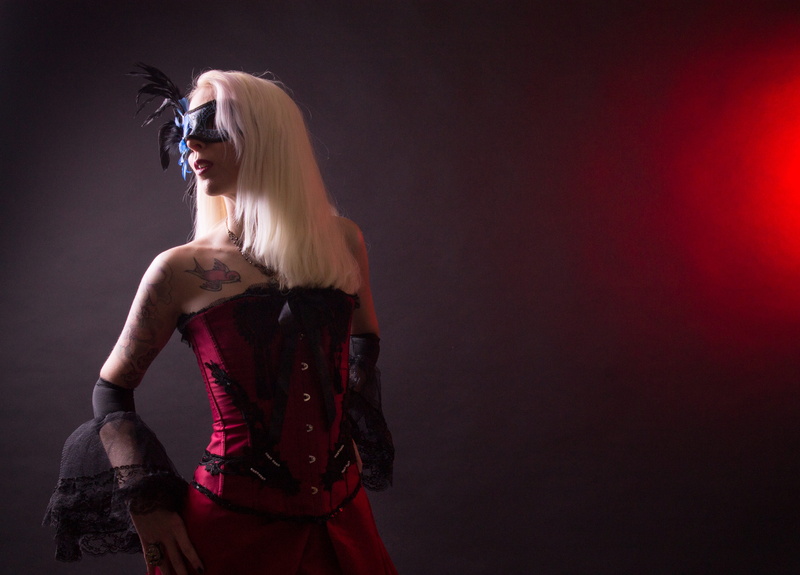hair, black background, blond hair, clothing, caucasian, model, performance, 5K, young adult, corset, white, fashion, standing, woman, studio shot, fantasy