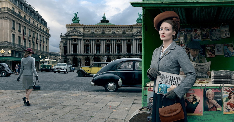 the city, 1080P, kiosk, Paris, 1954, retro, auto, Stories, girl