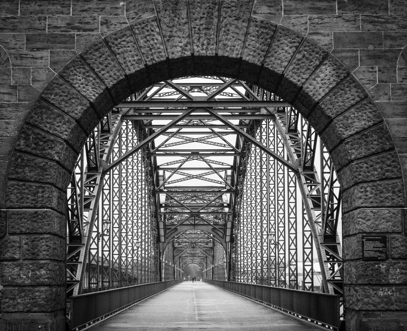 bridge - Man Made Structure, connection, travel destinations, day, diminishing perspective, built structure, grayscale, steel, famous Place, no people